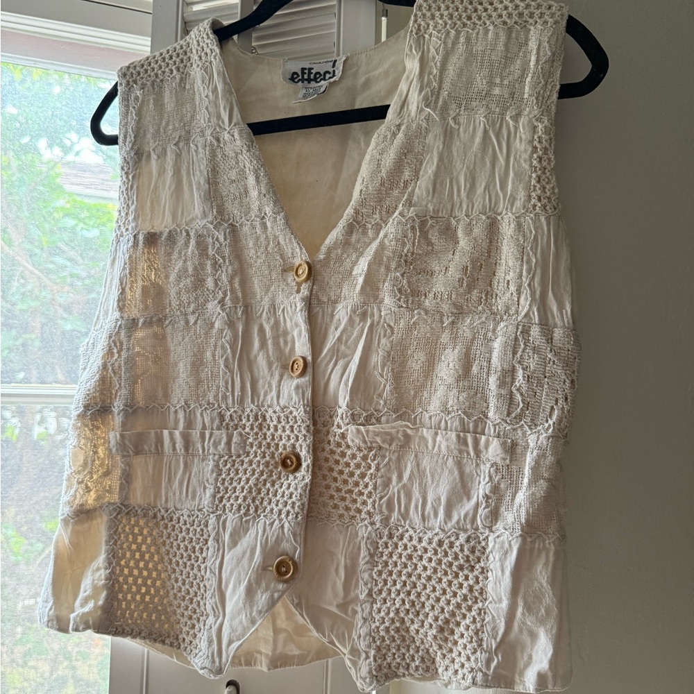 Vintage Cream Lace Button-Up Cotton Vest